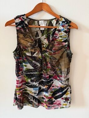 Alberto Makali Mesh Leaf-Print Tank Top in Black, White, Pink, Green